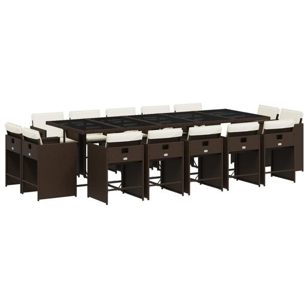 vidaXL Градински комплект с възглавници 15 части кафяв полиратан