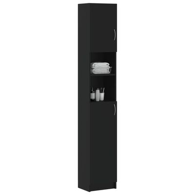 vidaXL Шкаф за баня, черен, 32x25,5x190 см, ПДЧ