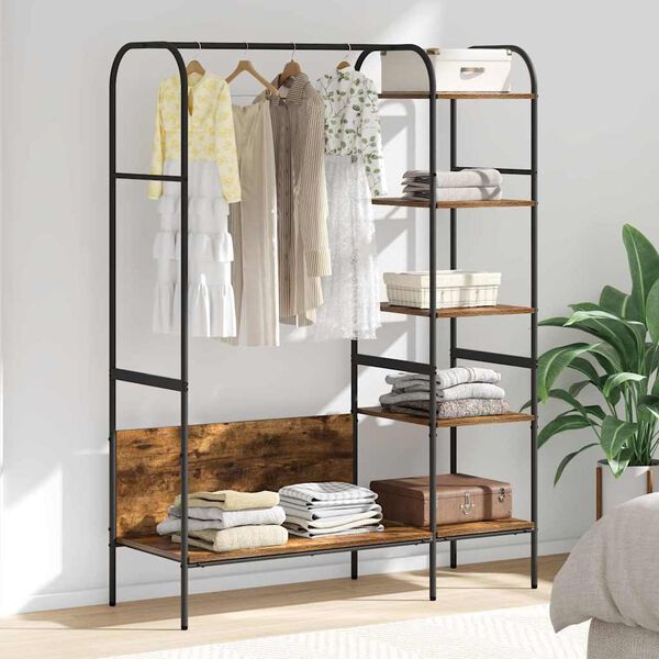 vidaXL Държач за дрехи Кафяв дъб 120 x 44 x 160 см Инженерно дърво