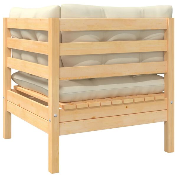 vidaXL Градински комплект от 3 части с кремави възглавници бор масив