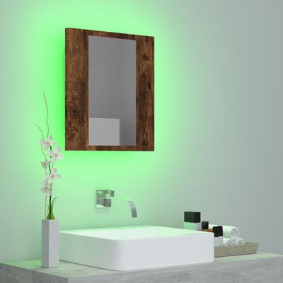 vidaXL LED шкаф за баня огледало опушен дъб 40x12x45см инженерно дърво