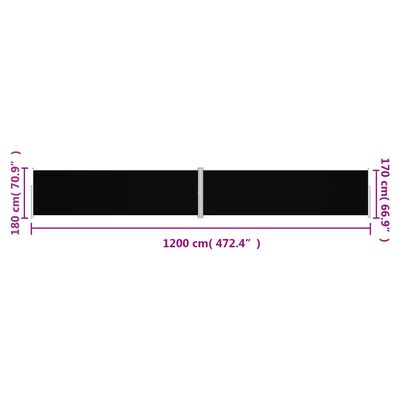 vidaXL Прибираща се странична тента, черна, 180x12000 см