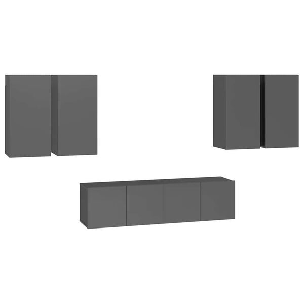 vidaXL Комплект ТВ шкафове от 6 части, сив гланц, инженерно дърво
