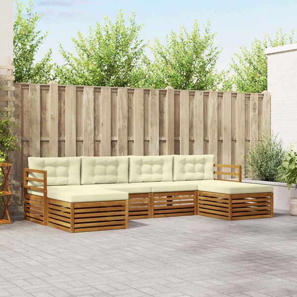 vidaXL Комплекти дивани 6 pcs Натурален и Крема Солидно акациево дърво