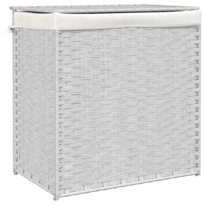 vidaXL Кош за пране с 2 секции, бял, 53x35x57 см, полиратан