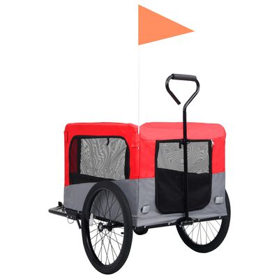 vidaXL 2-в-1 кучешко ремарке за велосипеди и джогинг, червено и сиво