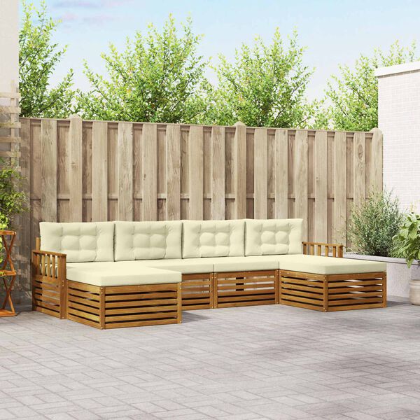 vidaXL Комплекти дивани 6 pcs Натурален и Крема Солидно акациево дърво