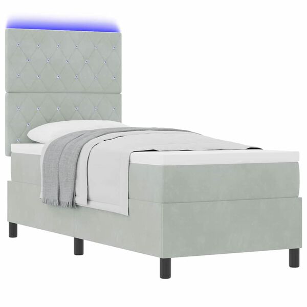 vidaXL LED кутия за пружини с легло Светлосиво 80 x 200 cm текстил