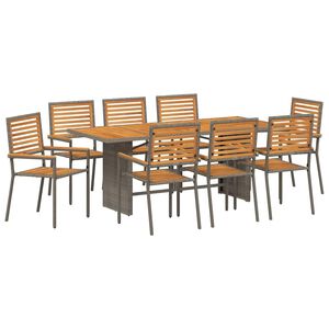 vidaXL Комплект за хранене в градината 9 pcs Сив и кафяв полиратан