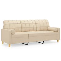 vidaXL 3-местен диван с декоративни възглавници кремав 180 см плат