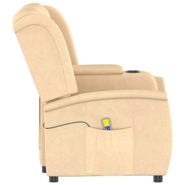 vidaXL 2-местен масажен реклайнер с държач за чаша, кремав