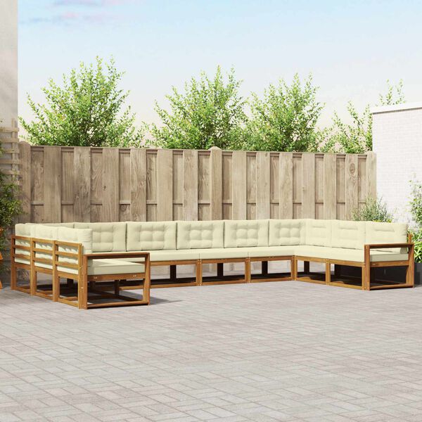 vidaXL Комплект дивани за открито 10 pcs Натурален и Крема