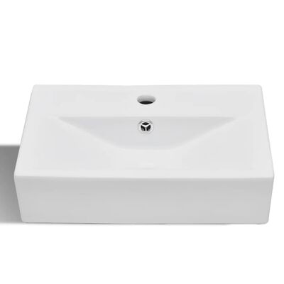 vidaXL Керамична правоъгълна мивка с преливник отвор за смесител бяла