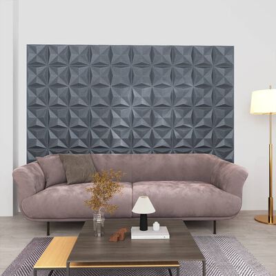 vidaXL 3D стенни панели, 12 бр, 50x50 см, оригами сиво, 3 м²