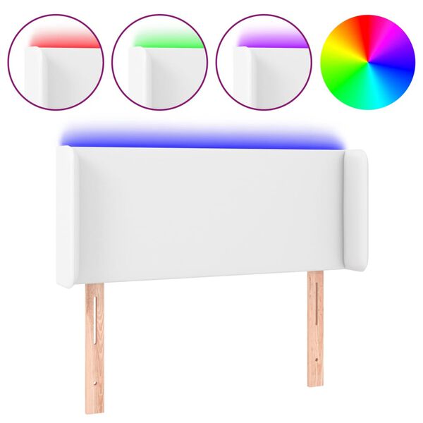 vidaXL LED горна табла за легло, бяла, 103x16x78/88см, изкуствена кожа