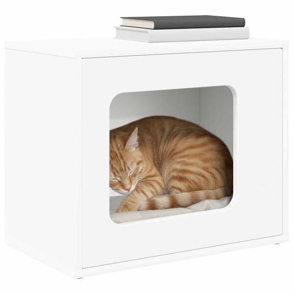 vidaXL Къща за котки Бяло 51 x 30 x 42 см Инженерно дърво