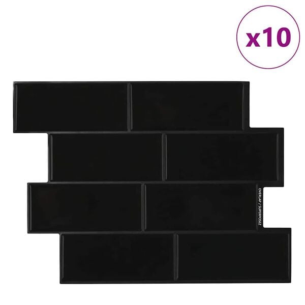 vidaXL Плочка метро 10 pcs Черно 29.4 x 21.4 см Полиуретан и PET