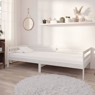 vidaXL Дневно легло с чекмеджета, 90x200 см, бяло, борово дърво масив