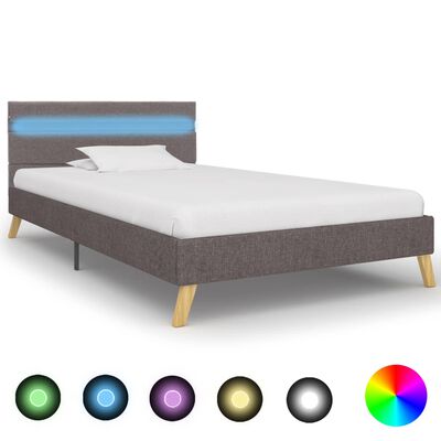 vidaXL Рамка за легло с LED, светлосива, текстил, 100x200 см