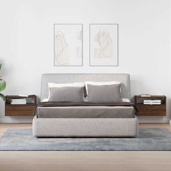 vidaXL Нощни шкафчета за стенен монтаж, 2 бр, кафяв дъб, 45x26x28,5 см