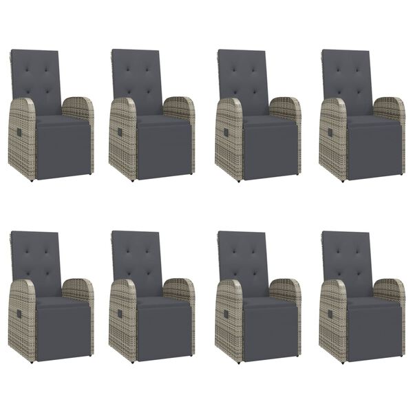 vidaXL Градински трапезен комплект 9 части с възглавници сив полиратан