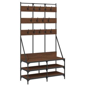 vidaXL Стойка за дрехи и рафт за обувки, кафяв дъб, 100x40x184 см