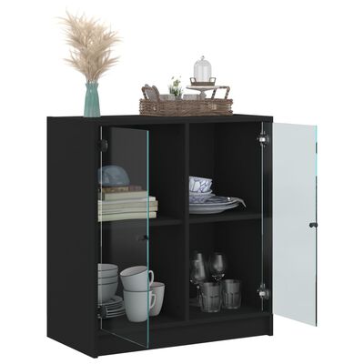 vidaXL Страничен шкаф със стъклени врати, черна, 68x37x75,5 cm
