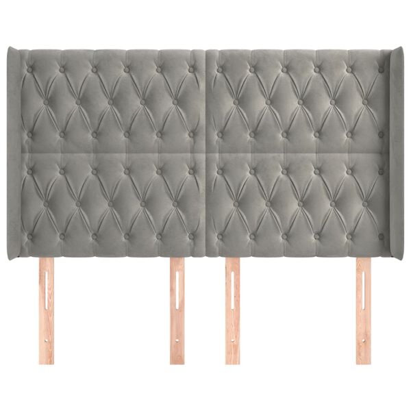 vidaXL Горна табла за легло с уши, светлосива,163x16x118/128см, кадифе