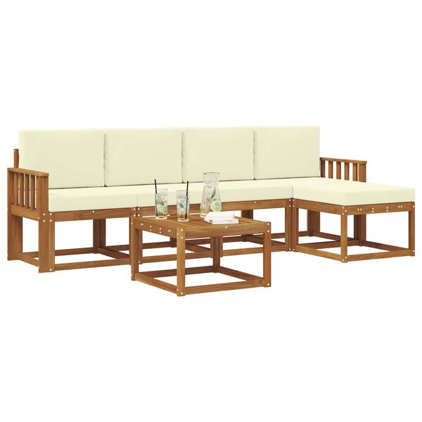 vidaXL Комплект дивани за открито 6 pcs Натурален и Крема