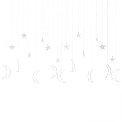 vidaXL Светеща завеса звезди и луни с дистанционно 345 LED топло бяло