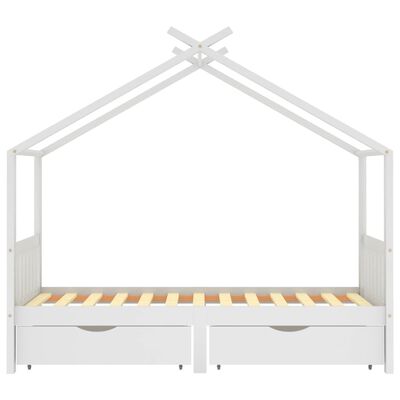 vidaXL Рамка за детско легло с чекмеджета бяла борово дърво 90x200 см