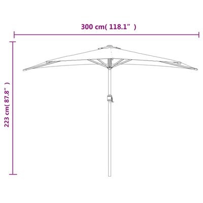vidaXL Балконски чадър с алуминиев прът, пясъчен, 300x155 см, половин