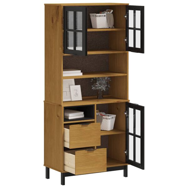 vidaXL Висок шкаф със стъклени врати FLAM 80x40x180 см бор масив