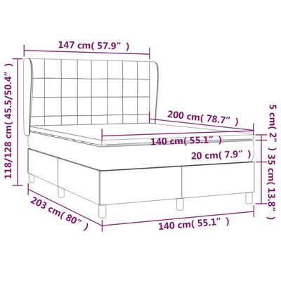 vidaXL Боксспринг легло с матрак, тъмносиво, 140x200 см, плат