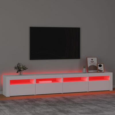 vidaXL ТВ шкаф с LED осветление, бял, 240x35x40 см