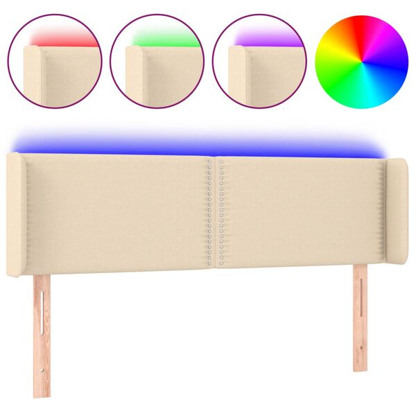 vidaXL LED горна табла за легло, кремава, 147x16x78/88 см, плат