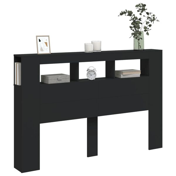 vidaXL LED горна табла, черна, 160x18,5x103,5 см, инженерно дърво