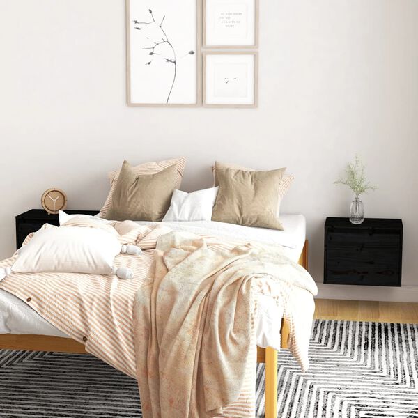 vidaXL Стенни шкафове, 2 бр, черни, 45x30x35 см, бор масив