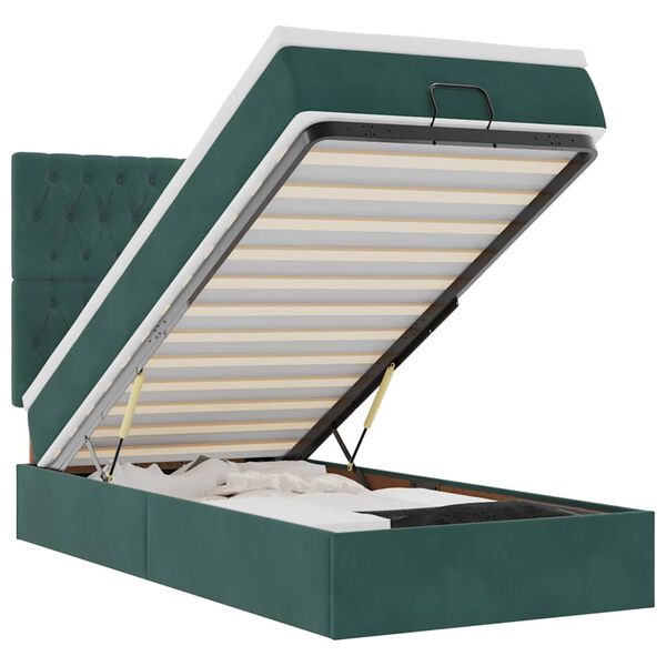 vidaXL Османска легло с матраци и LED, тъмнозелено, 90x190 см, кадифе