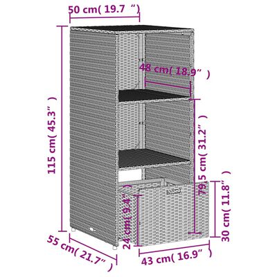 vidaXL Градински шкаф за съхранение, сив, 50x55x115 см, полиратан