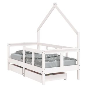 vidaXL Рамка за детско легло с чекмеджета, бяла, 70x140 см, бор масив