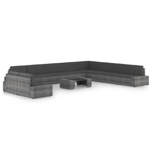 vidaXL Градински лаундж комплект с възглавници 11 части полиратан сив