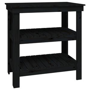 vidaXL Работна маса, черна, 78,5x50x80 см, борово дърво масив