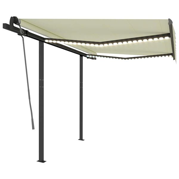 vidaXL Автоматична тента с LED и сензор за вятър, 3x2,5 м, кремава