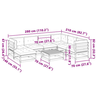 vidaXL Градински комплект диван с възглавници 8 части, импрегниран бор