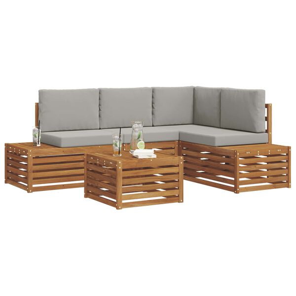 vidaXL Комплект дивани за открито 5 Брой Естествено и светло сиво