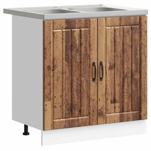 vidaXL Мивка с шкаф с врата Lucca 2 pcs Старо дърво Инженерно дърво