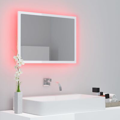 vidaXL LED огледало за баня, бял гланц, 60x8,5x37 см, акрил