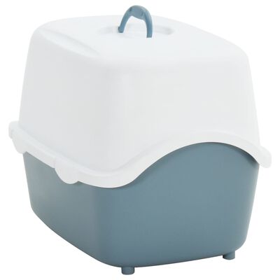 vidaXL Тава за котешка тоалетна с капак бяло и синьо 56x40x40 см PP