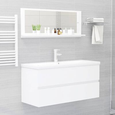 vidaXL Огледало за баня, бяло, 100x10,5x37 см, ПДЧ